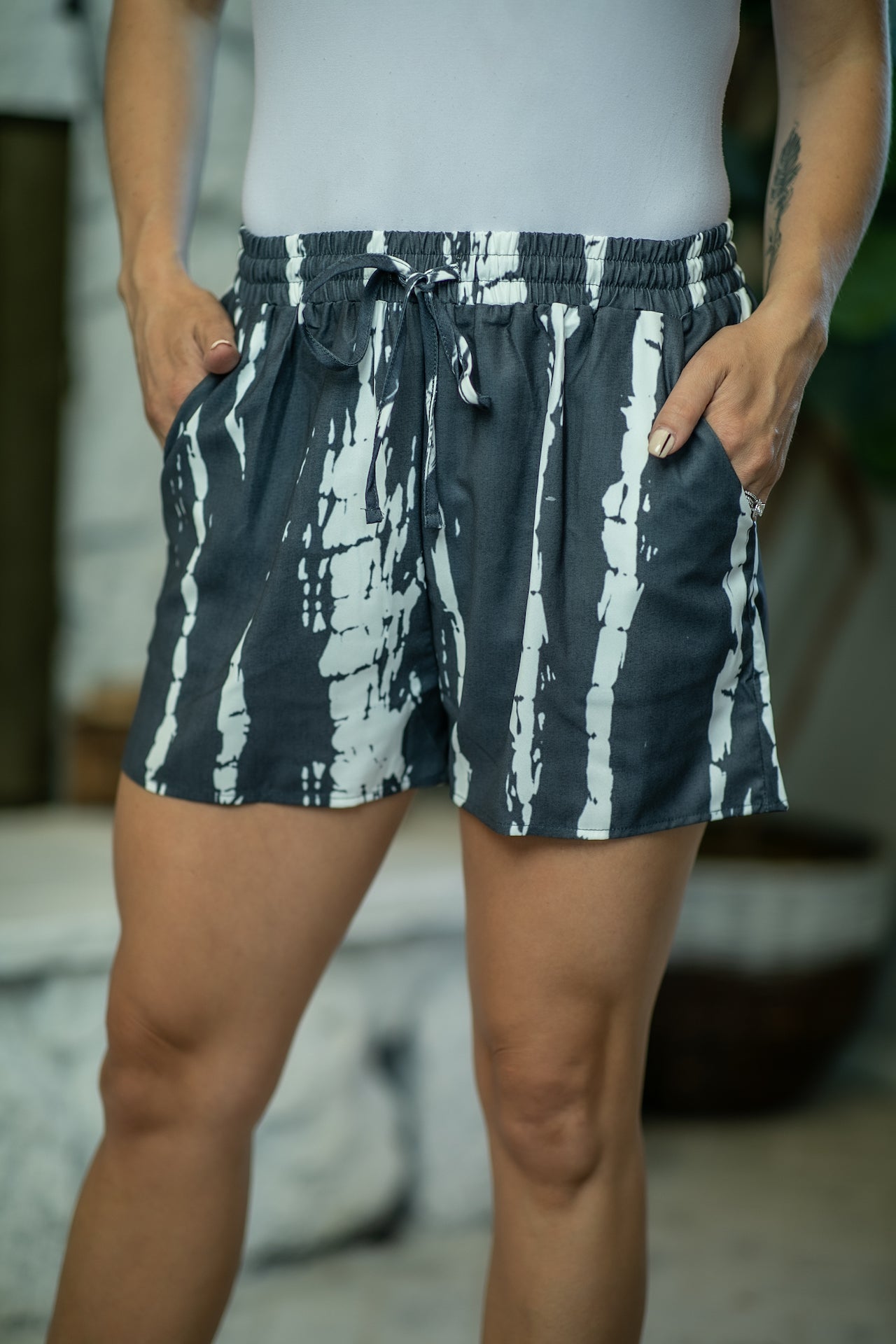 Gray Tie Dye Casual Shorts