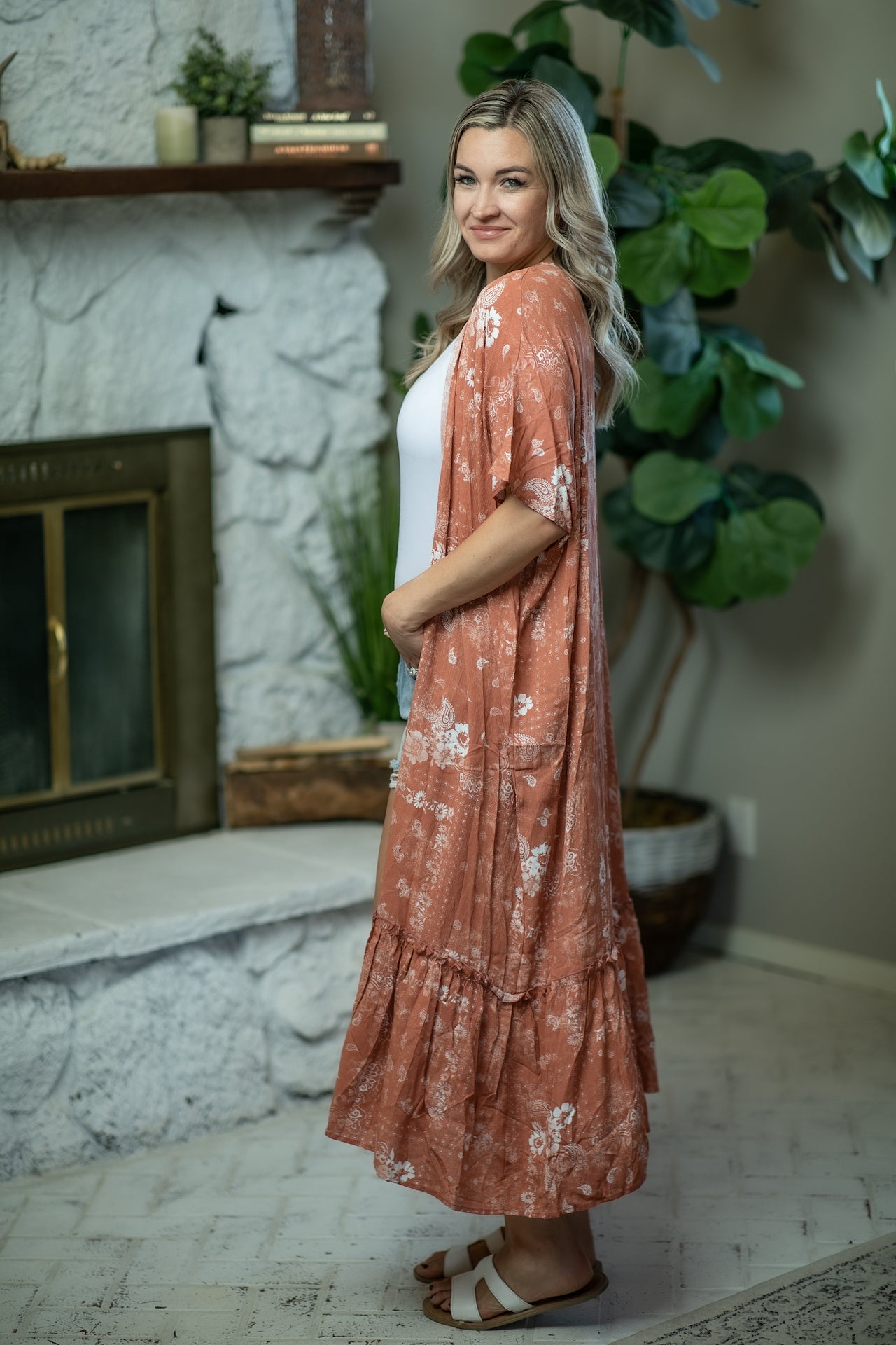 Coral Long Kimono