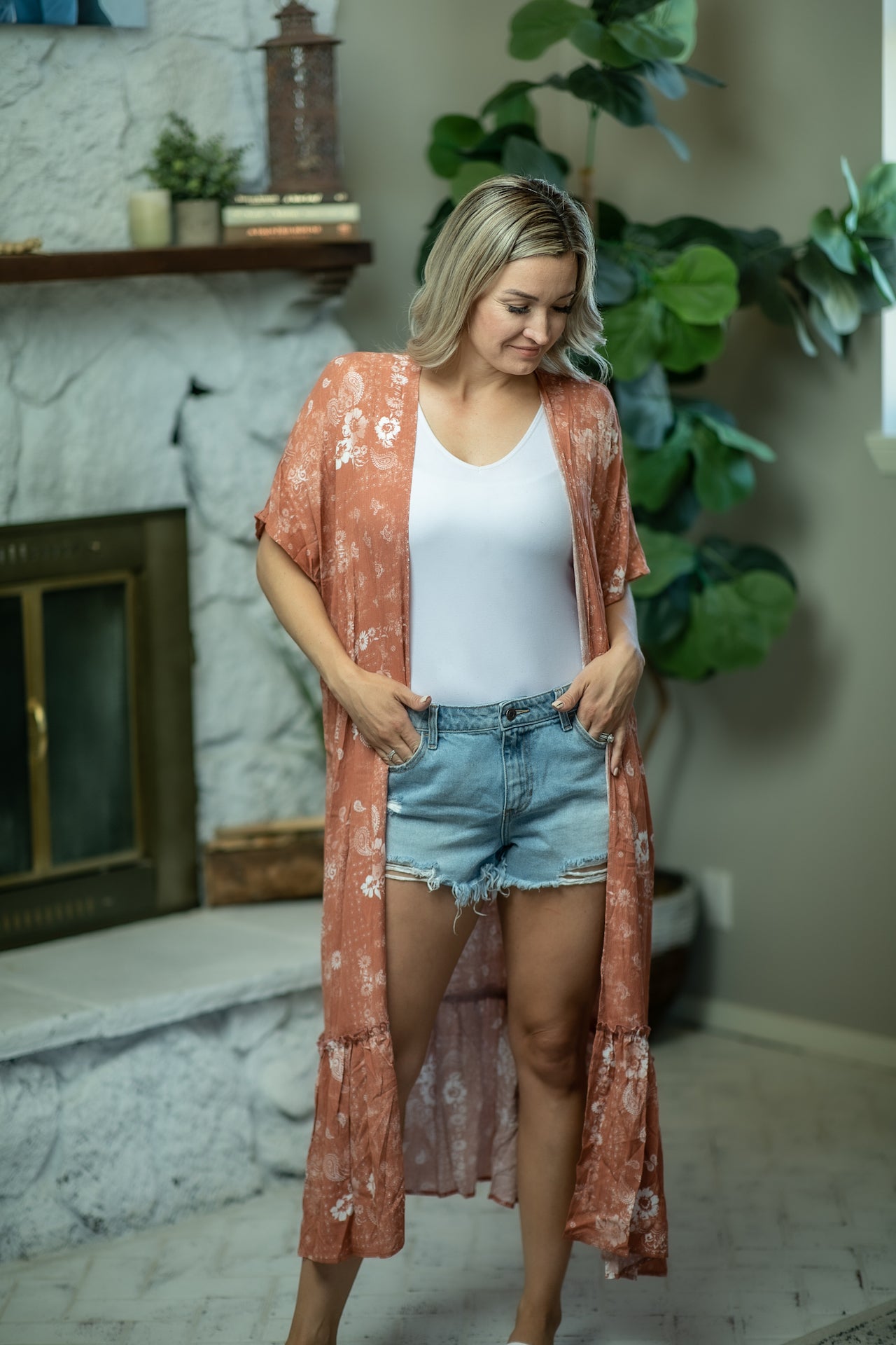 Coral Long Kimono