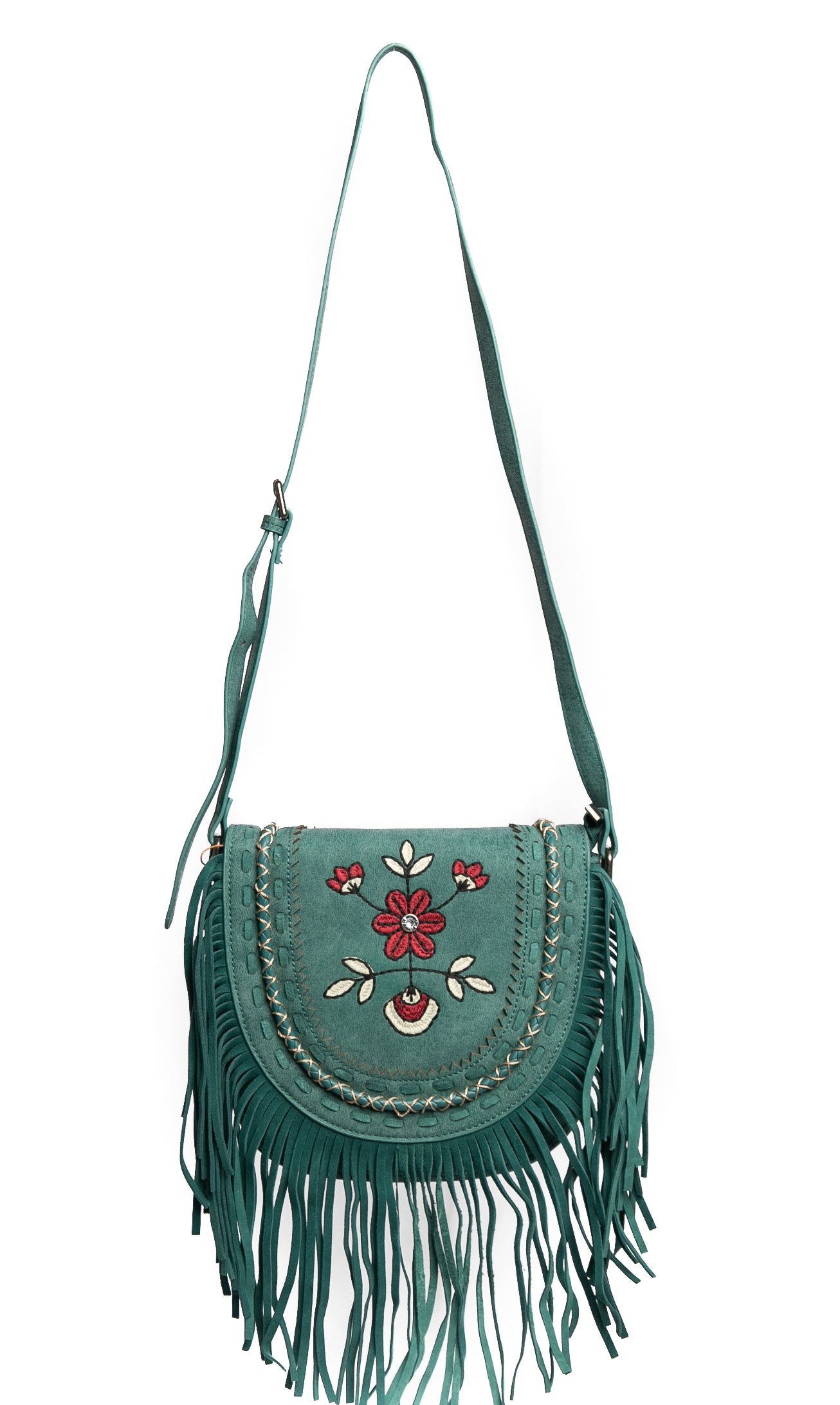 Embroidered Floral Fringe Crossbody