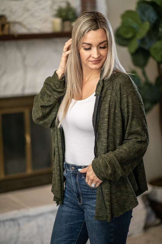 Olive Chambray Cardigan