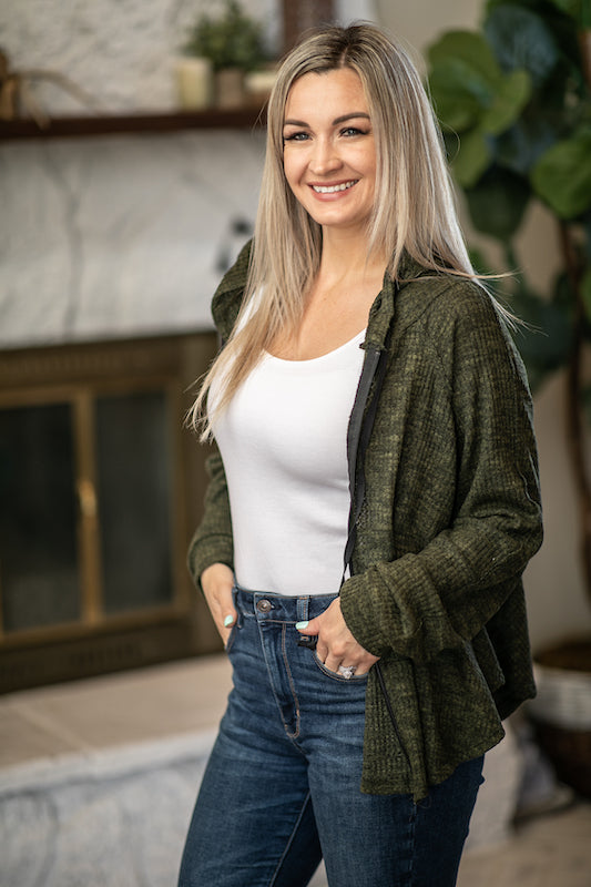 Olive Chambray Cardigan