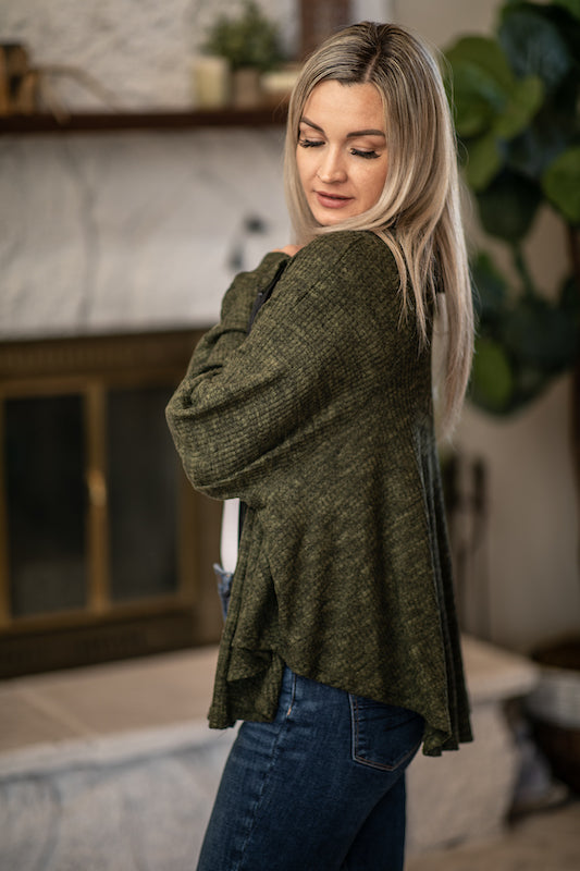 Olive Chambray Cardigan