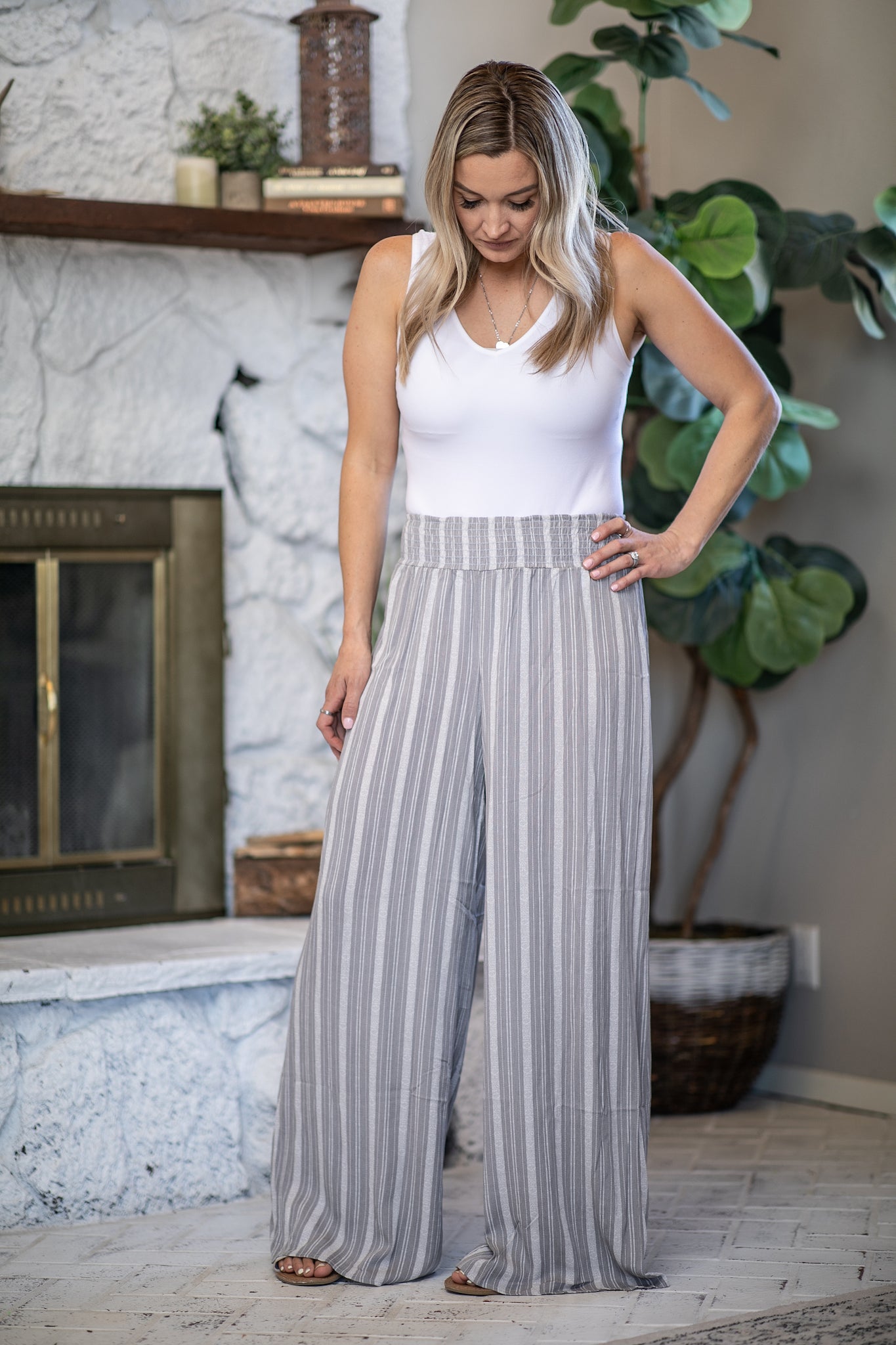 Striped Grey Palazzo Pants