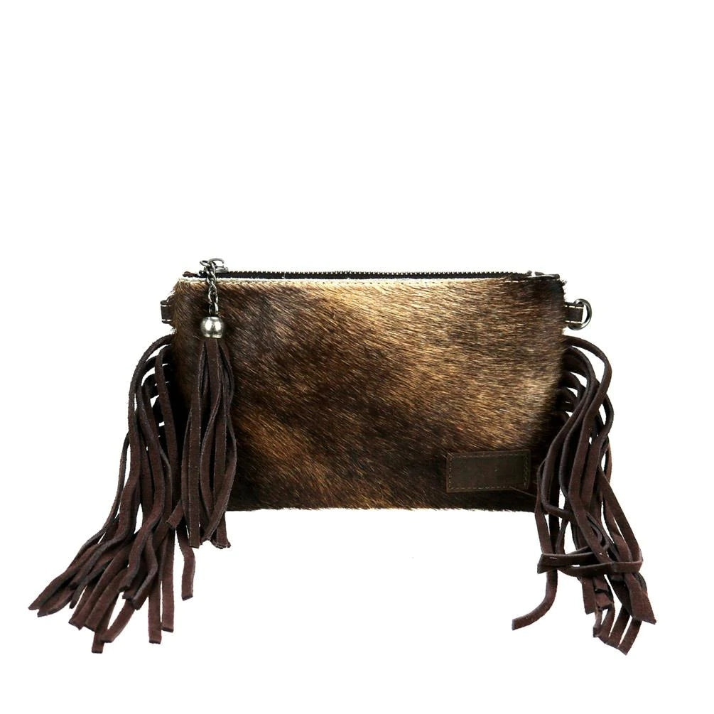 Cowhide Leather Fringe Clutch