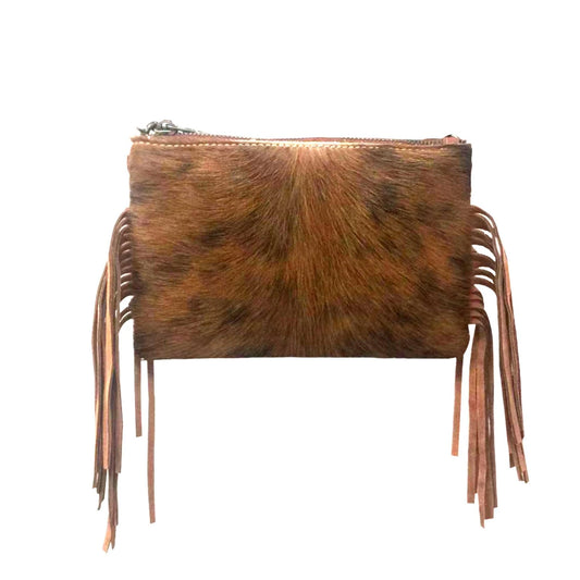 Cowhide Leather Fringe Clutch